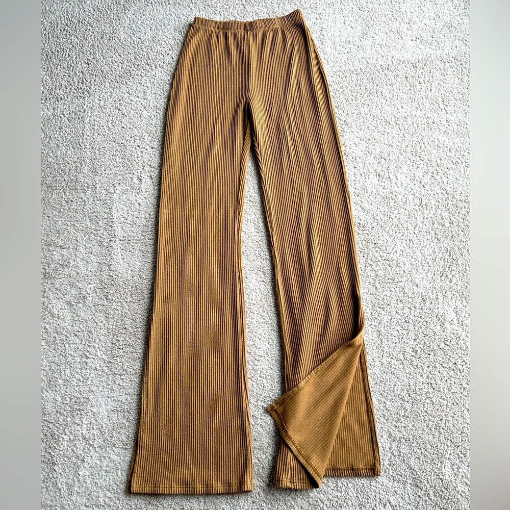 Ribbed Split Flare Pant in Camel| Tan| Size Med